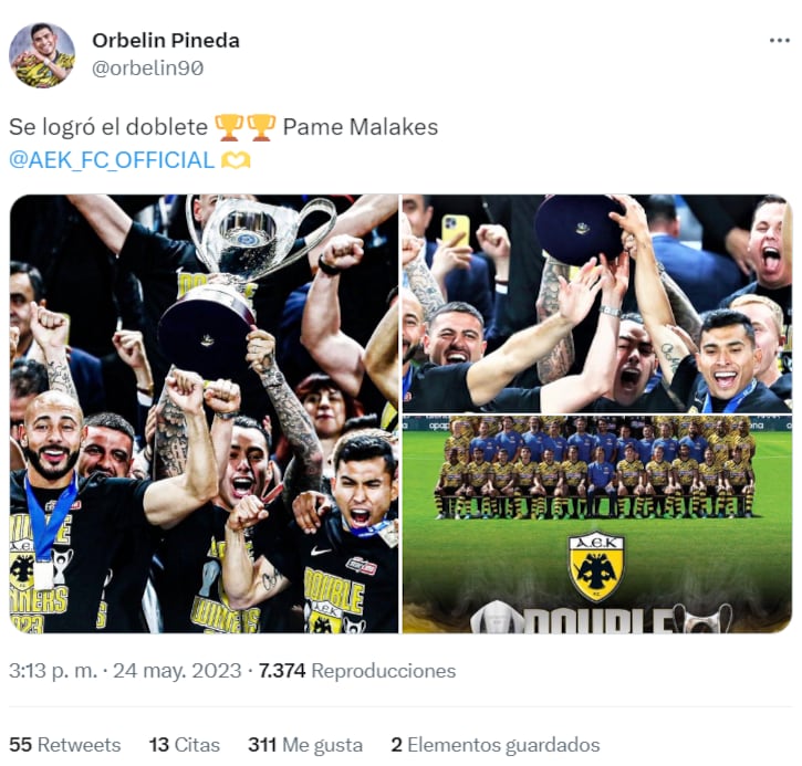Orbelín Pineda, campeón en Grecia