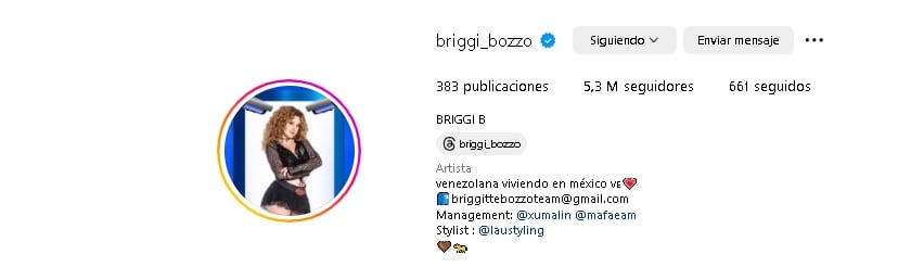 Briggitte Bozzo y los seguidores de su Instagram.