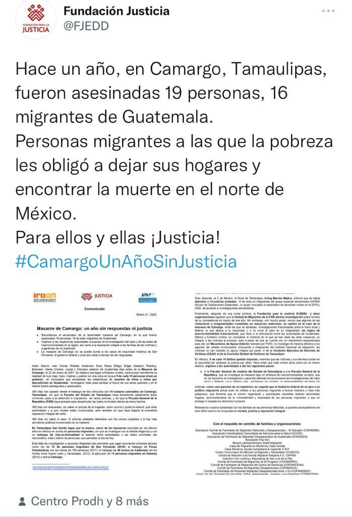 Comunicado sobre la masacre de Camargo