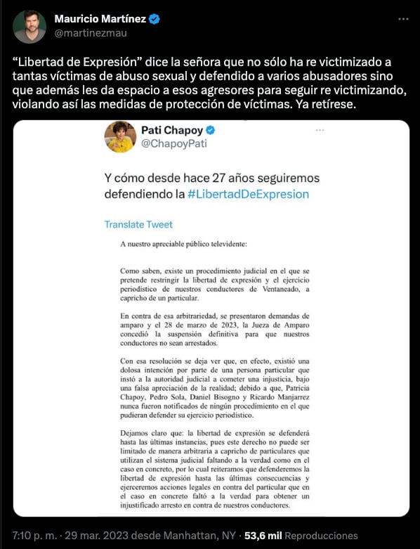 Mauricio Martínez arremete contra Pati Chapoy