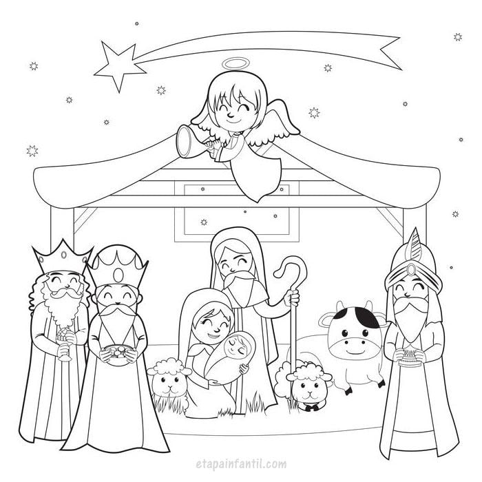 Dibujos de nacimiento de Navidad para colorear
