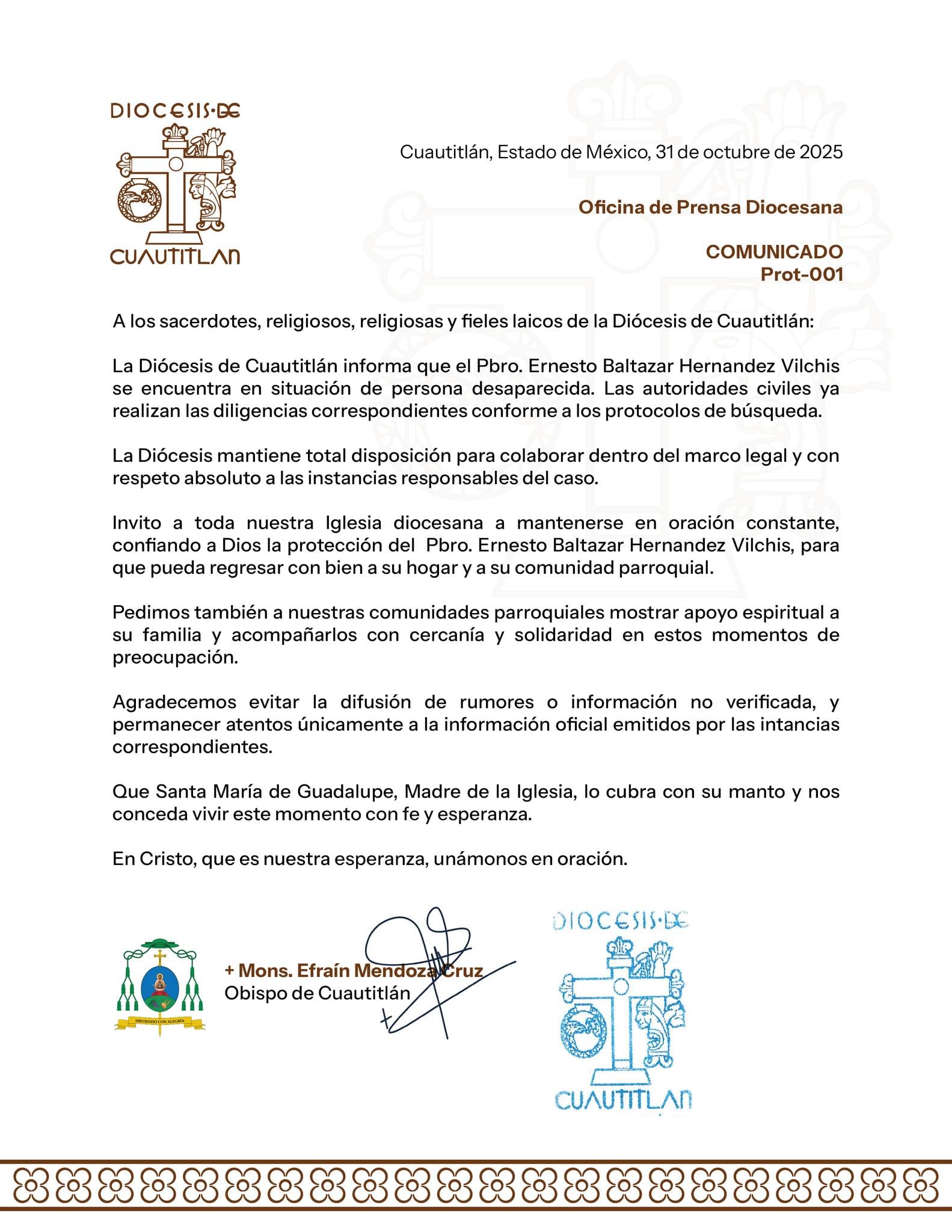 Desaparece el padre Ernesto Baltazar en Edomex