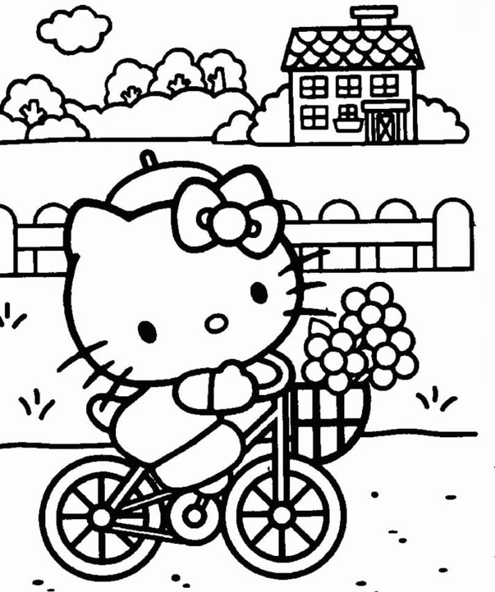Dibujos de Hello Kitty tomando el sol de primavera para colorear
