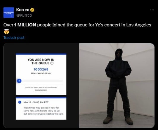 Regreso de Kanye West satura Ticketmaster con fila de más de un millón