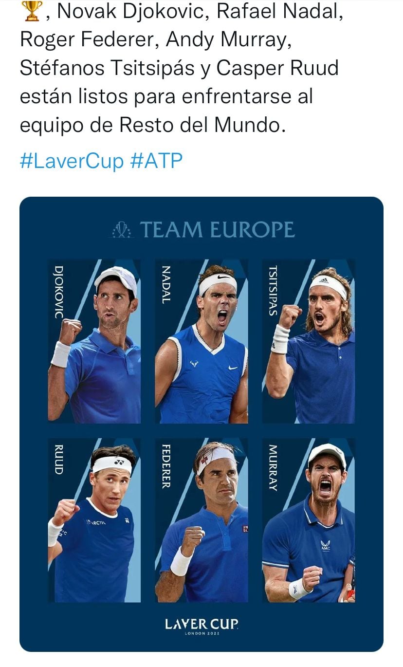 Equipo de Europa para la Laver Cup.