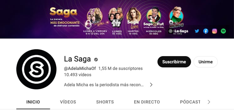 La Saga: canal de Adela Micha que ya lleva años en YouTube