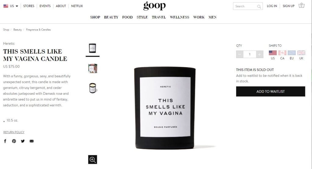 Vela con aroma a Gwyneth Paltrow