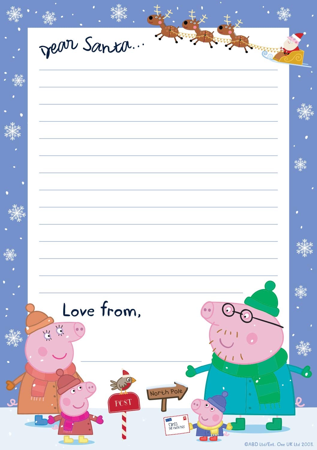 Carta para Santa Claus de Peppa Pig y su familia navideña