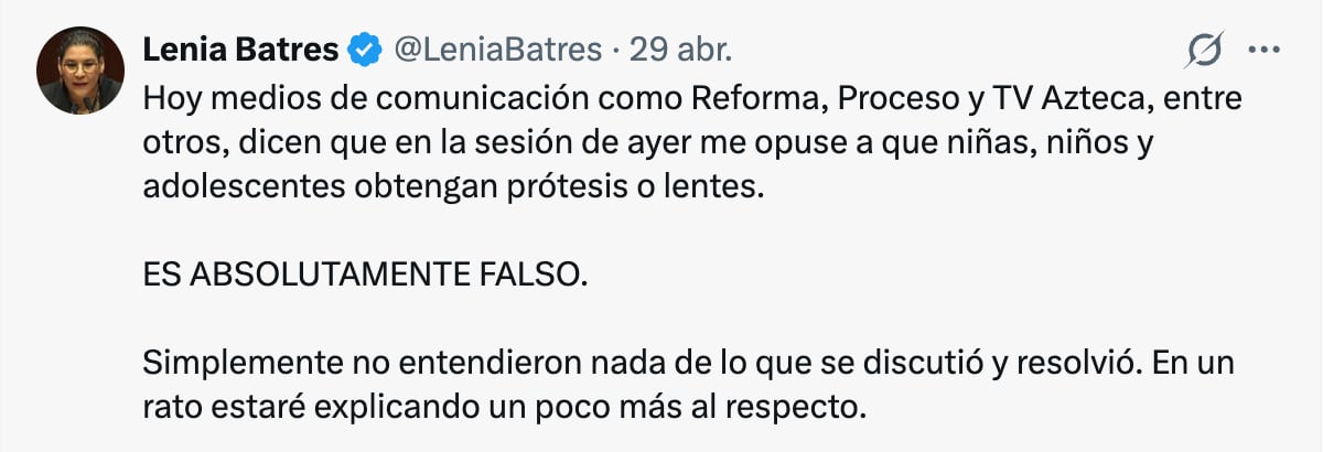 Lenia Batres aclara voto en la SCJN sobre prótesis para menores
