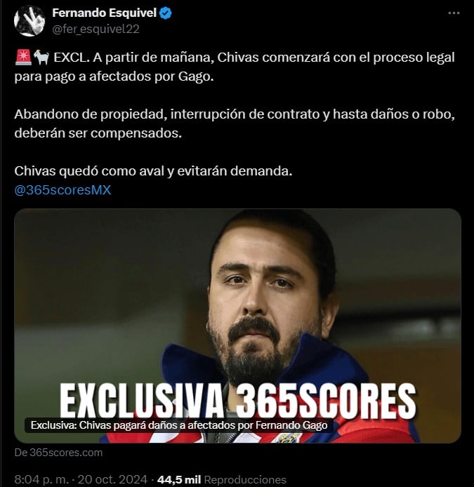 Chivas pagará daños de Fernando Gago