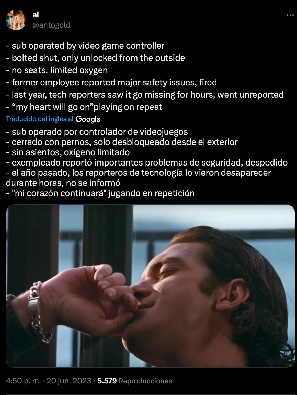 La canción de Céline Dion, My Heart Will Go On, que sale en Titanic es revivida por trágico destino de submarino turístico