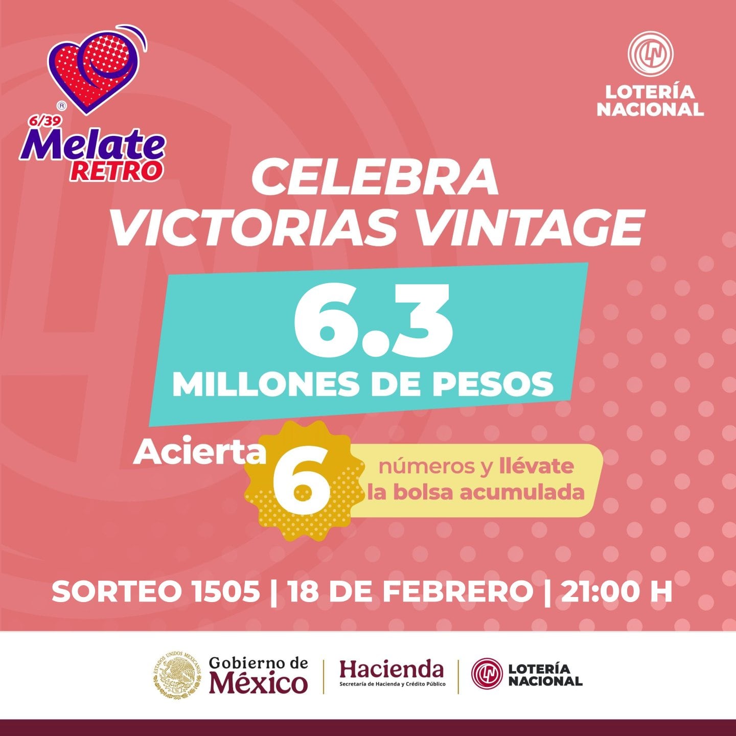 Resultados Sorteo Melate Retro 1505 de Lotería Nacional: Estos son los números ganadores