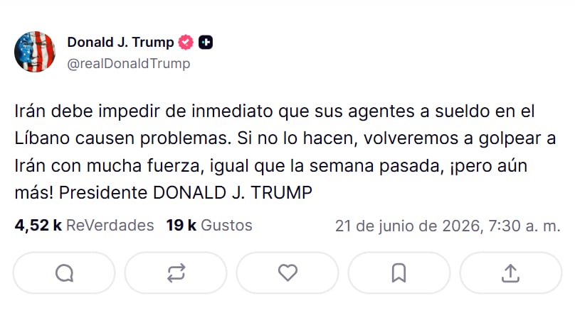Trump exige detener ataques en Líbano