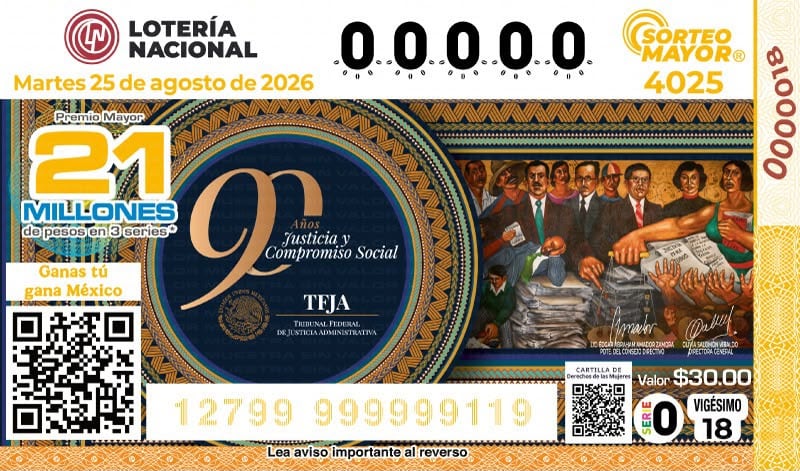 Lotería Nacional conmemora 90 años del TFJA.
