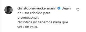 Comentario de Christopher Uckermann contra vacuna y uso de imagen de RBD.