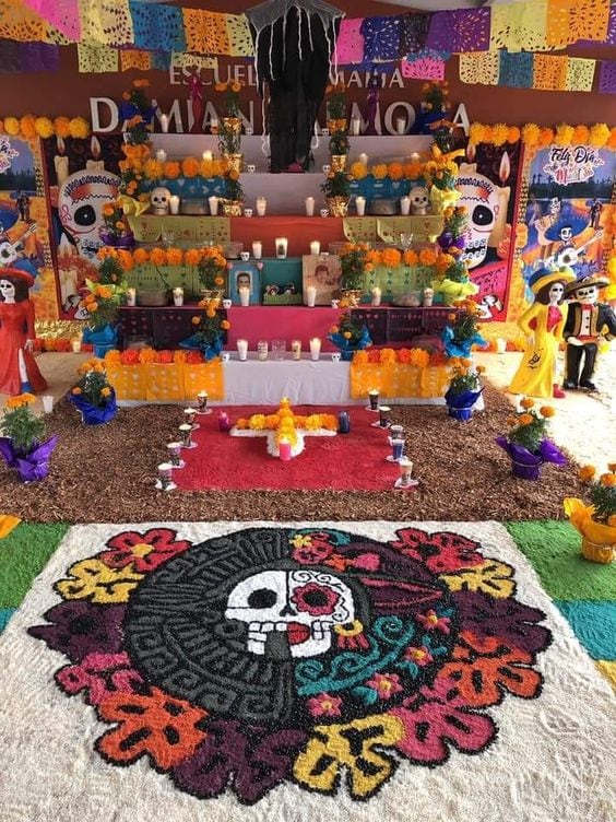 Tapete de aserrín para Día de Muertos