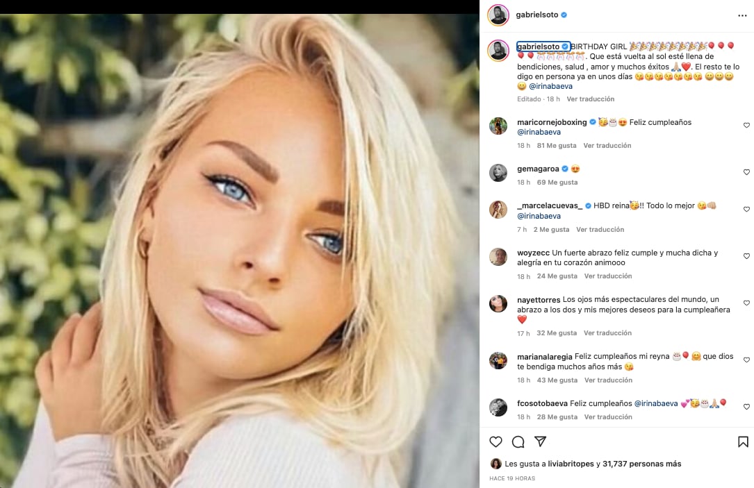 Gabriel Soto felicita a Irina Baeva por su cumpleaños