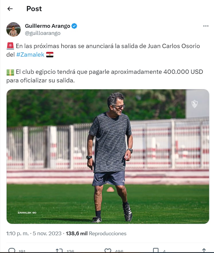 Juan Carlos Osorio despedido de la Liga de Egipto