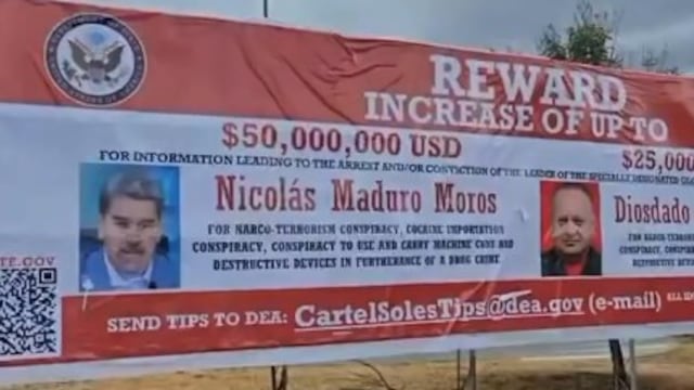Cartel de recompensa por Nicolás Maduro y Diosdado Cabello