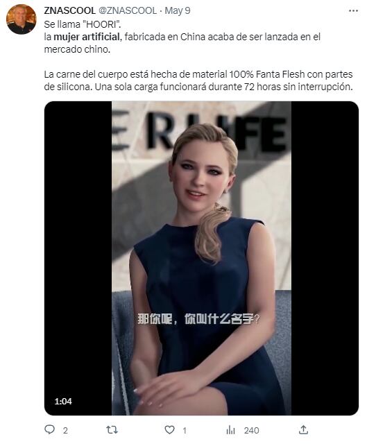 Supuesta primera mujer artificial que vende China