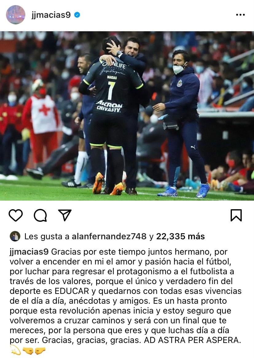 JJ Macías se despidió con un emotivo mensaje de Marcelo Michel Leaño tras ser cesado de Chivas.