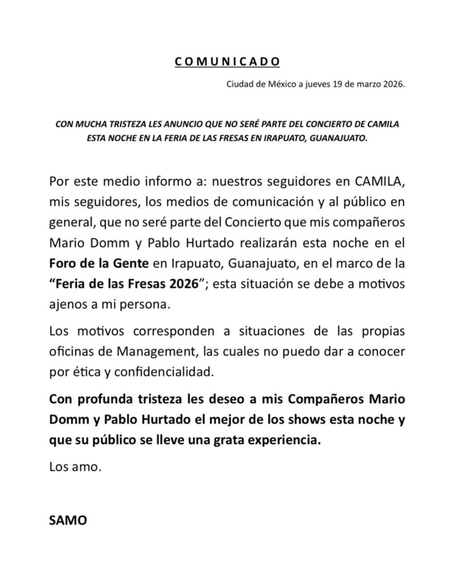 Comunicado de Samo de Camila