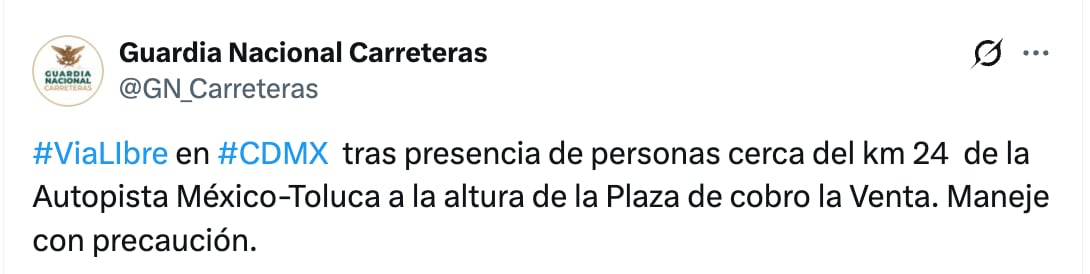 Guardia Nacional sobre bloqueo en México-Toluca