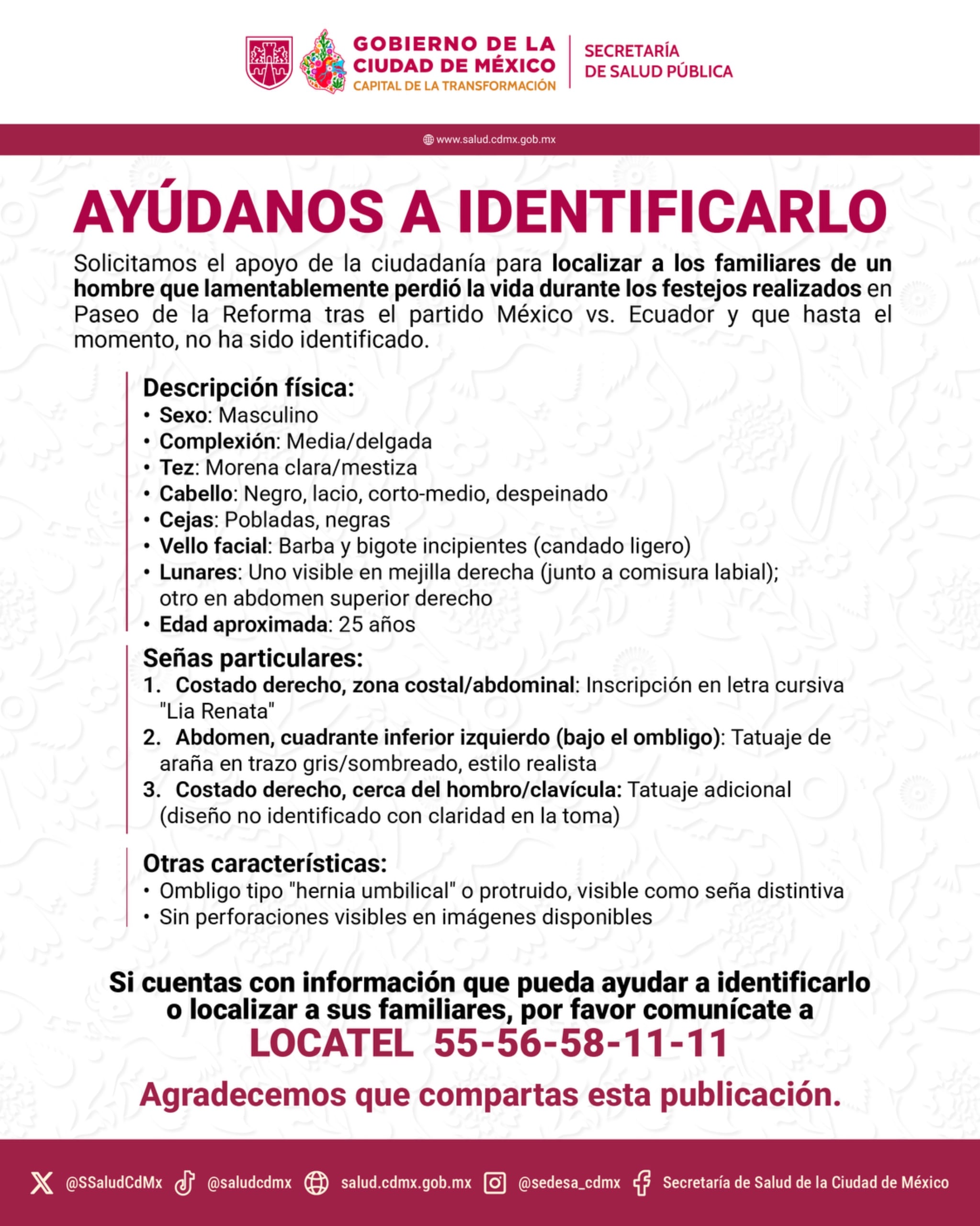 Buscan a familiares de aficionado que murió en Paseo de la Reforma
