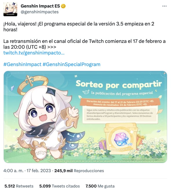 Genshin Impact revela códigos canjeables
