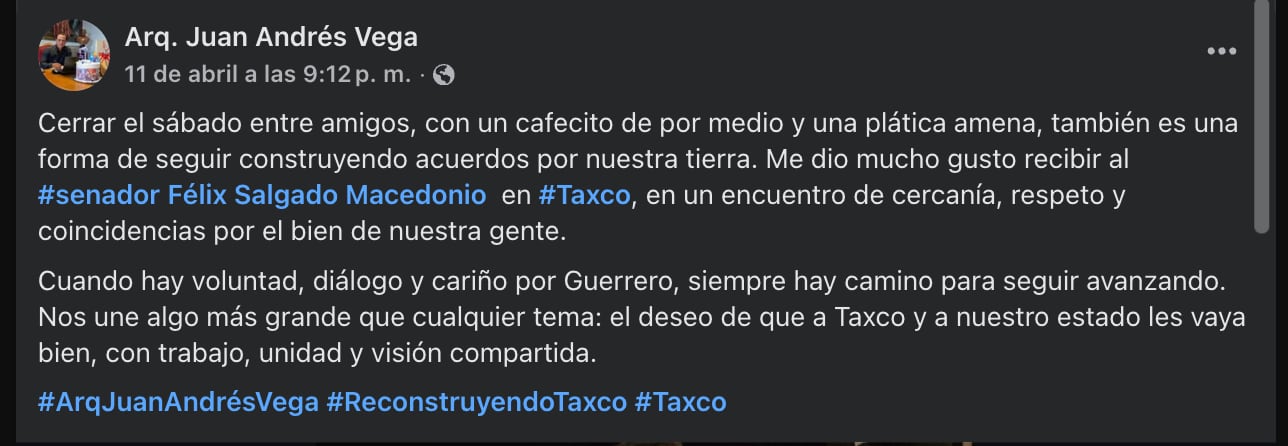 Juan Vega Carranza sobre su reunión con Salgado Macedonio