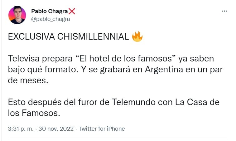 Tuit de Pablo Chagra