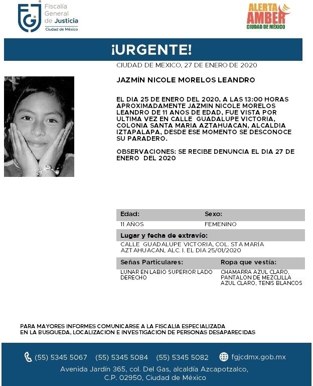Jazmín Nicole Morelos Leandro. Alerta Amber