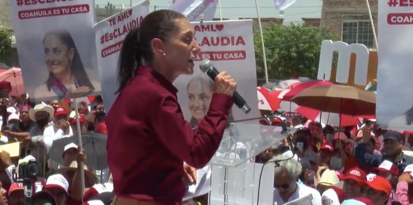 Claudia Sheinbaum, jefa de gobierno en la CDMX, en el mitin de Morena celebrado en Madero, Coahuila