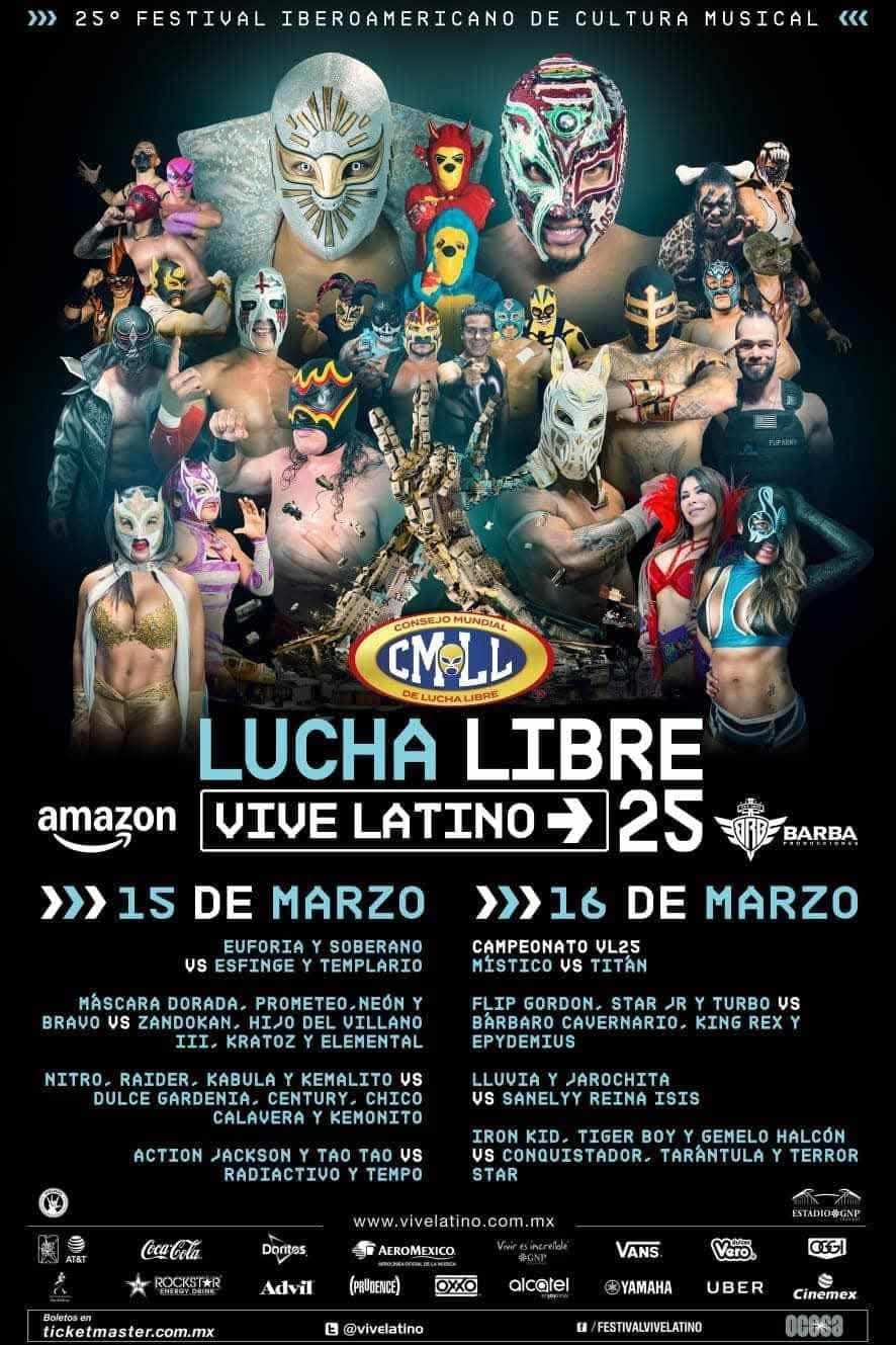 Carteleras de lucha libre en el festival Vive Latino 2025