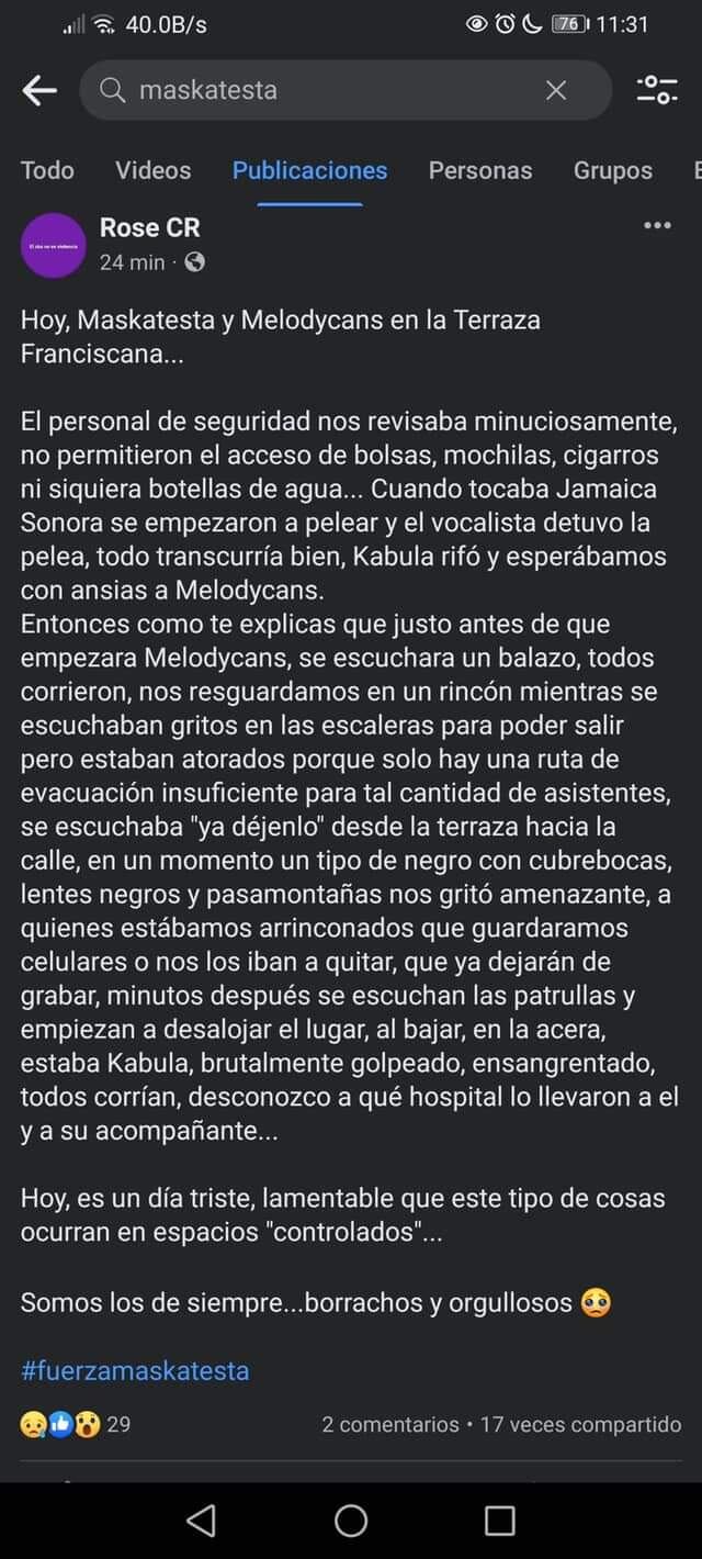 Testigos de la balacera en concierto de la Maskatesta/Twitter