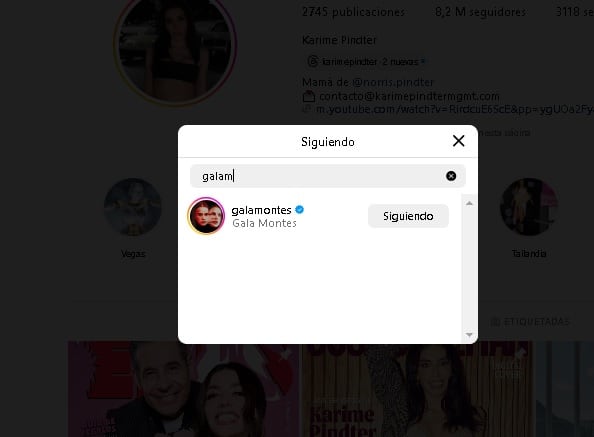 Karime Pindter aún sigue a Gala Montes en Instagram.