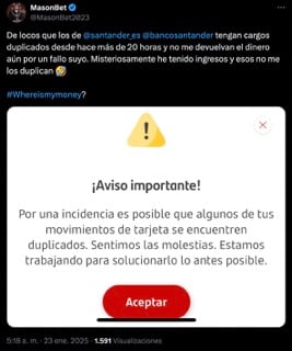 Reportes de fallas en app de banco Santander