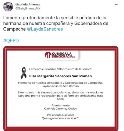 Muere Elsa Margarita Sansores, hermana de Layda Sansores, gobernadora de Campeche