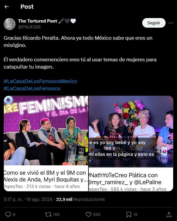Le recuerdan a Ricardo Peralta su falso activismo feminista