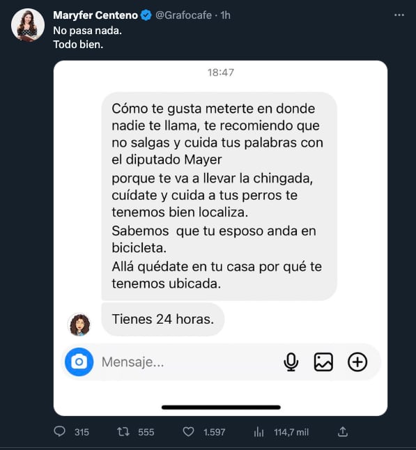 Maryfer Centeno es amenazada