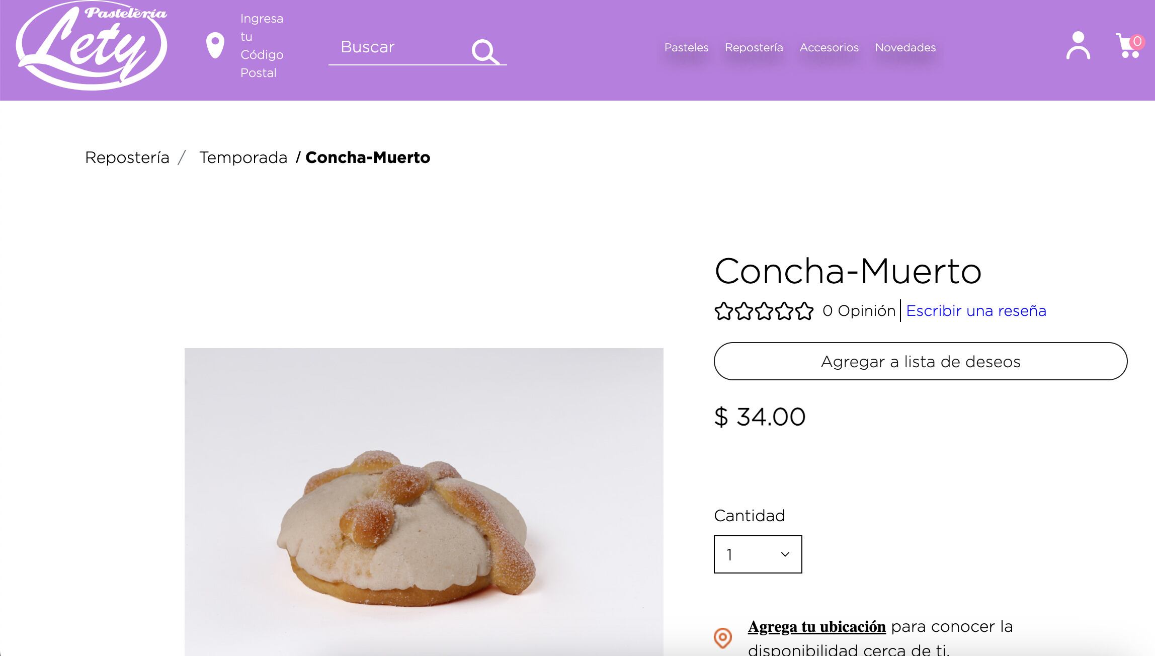 Pan de muerto en Pastelería Lety