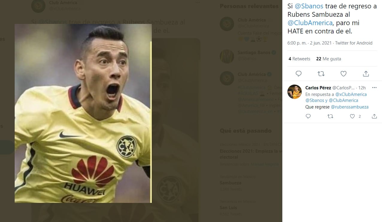 Publicación sobre Rubens Sambueza