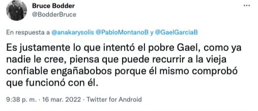 Comentario de Twitter en contra de Gael García