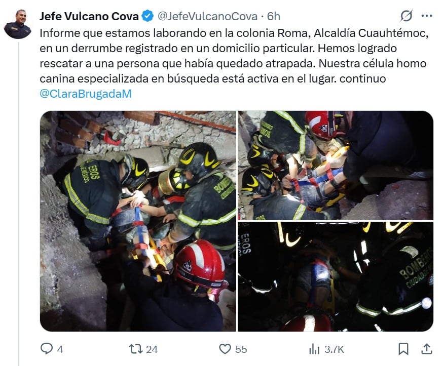 Colapsa vivienda en la Roma: una persona muere y otra es rescatada