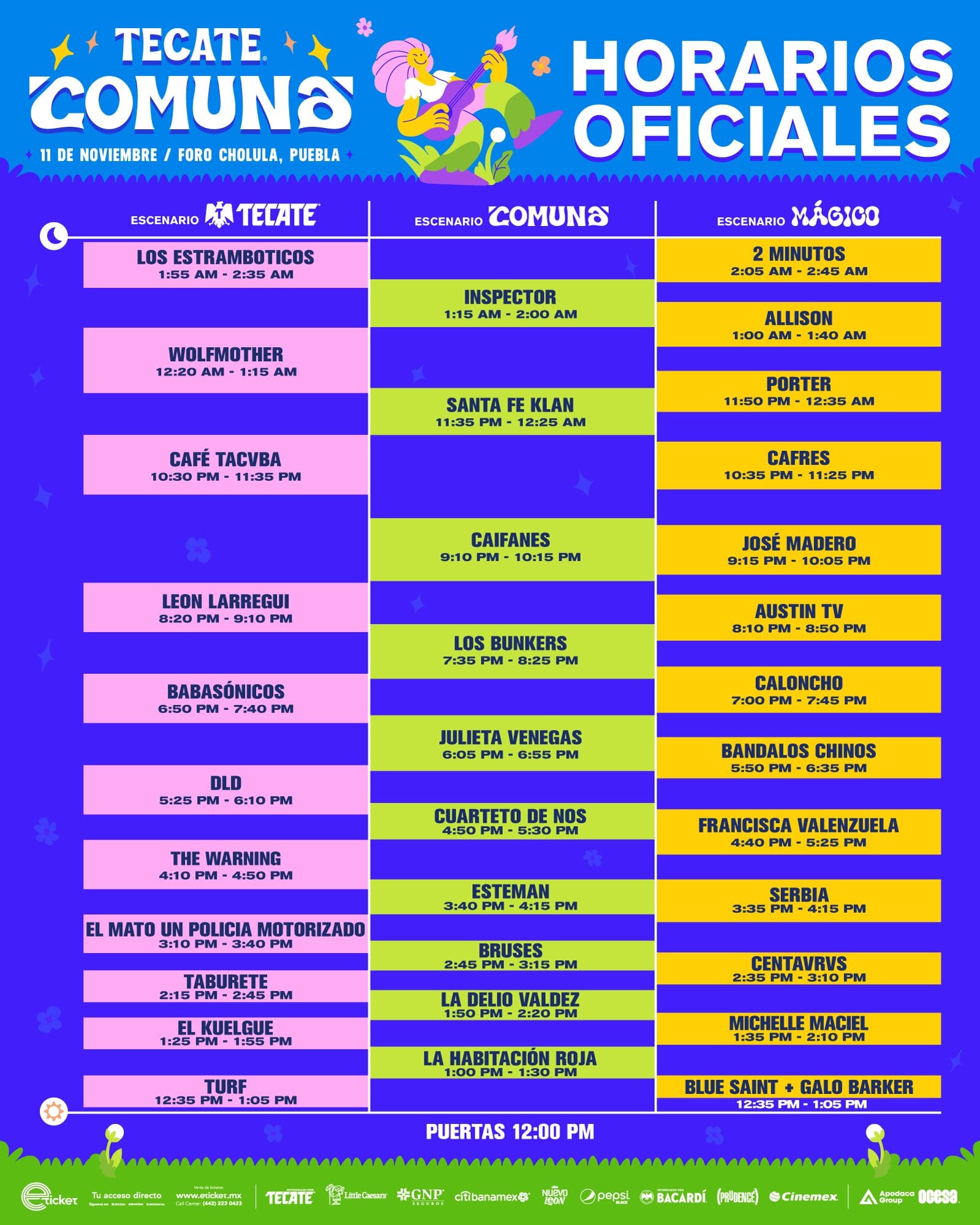 Horarios por escenario del Tecate Comuna 2023