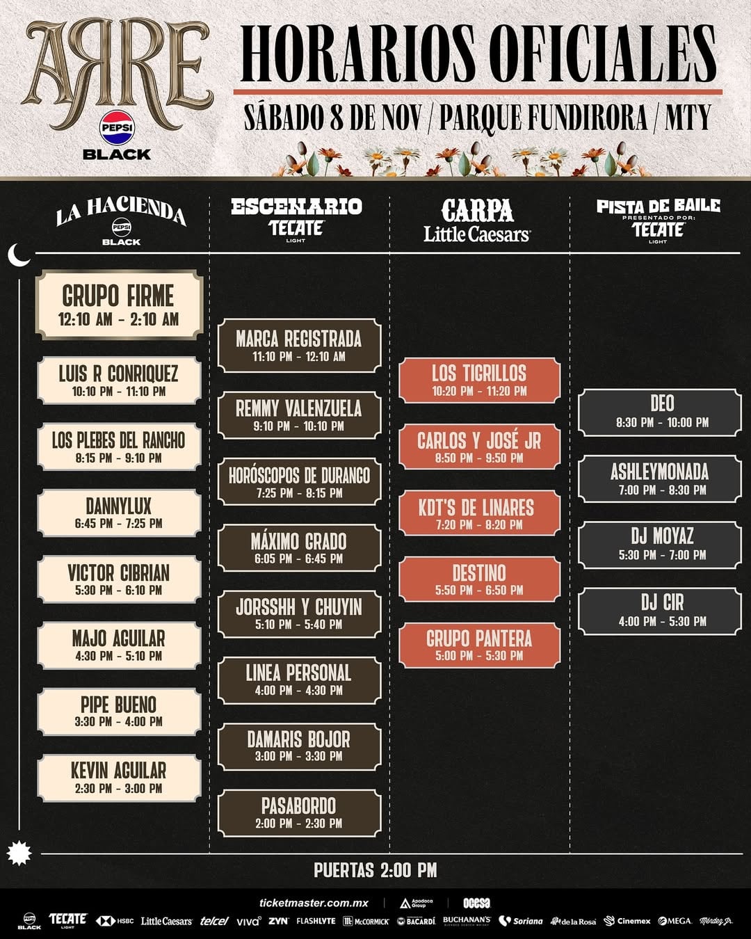 Festival Arre 2025: horarios para el 8 de noviembre