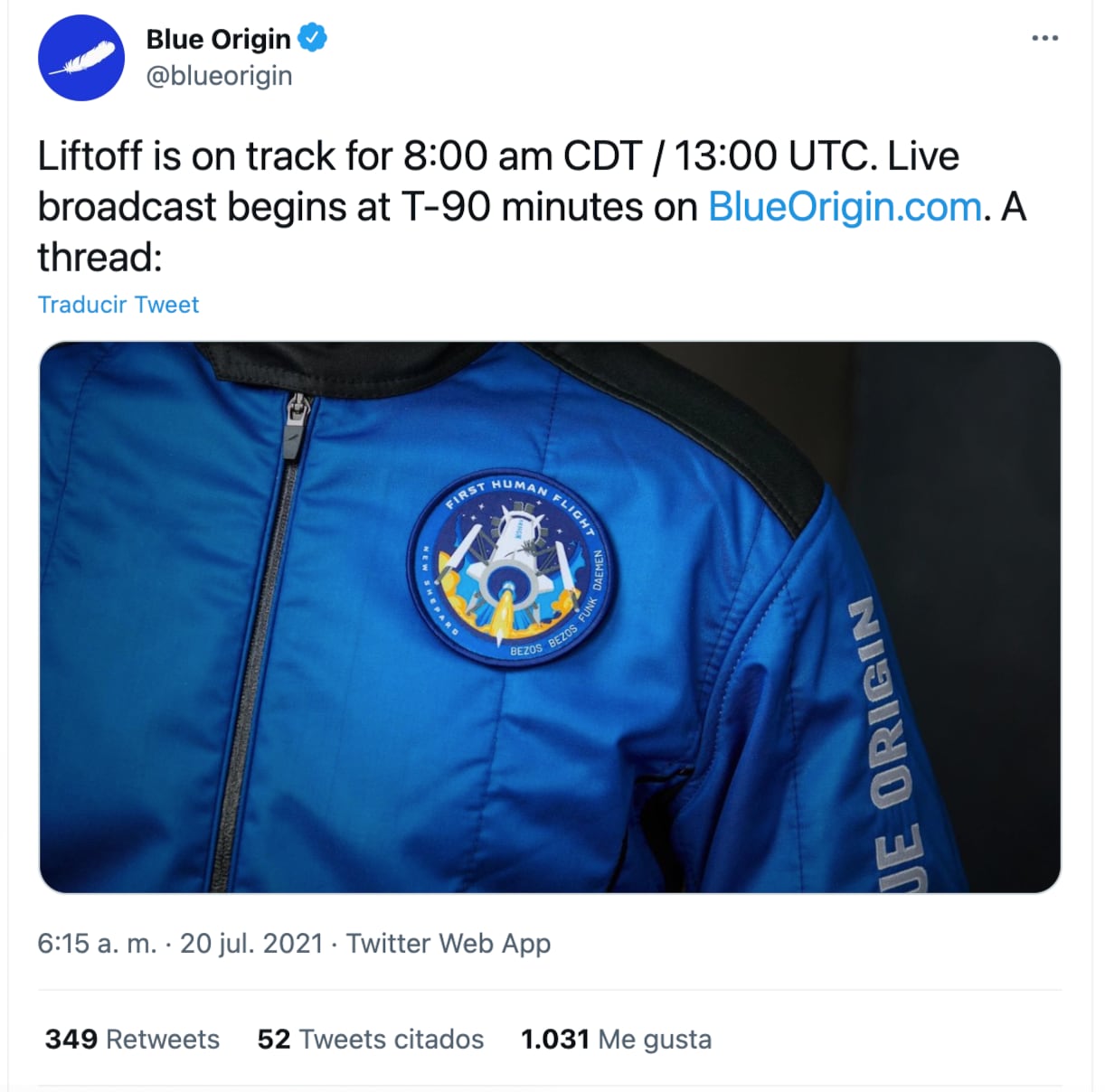 Transmisión del viaje de Jeff Bezos