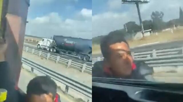 Asaltante queda colgado de tráiler que quería asaltar mientras el conductor arranca, en Amozoc