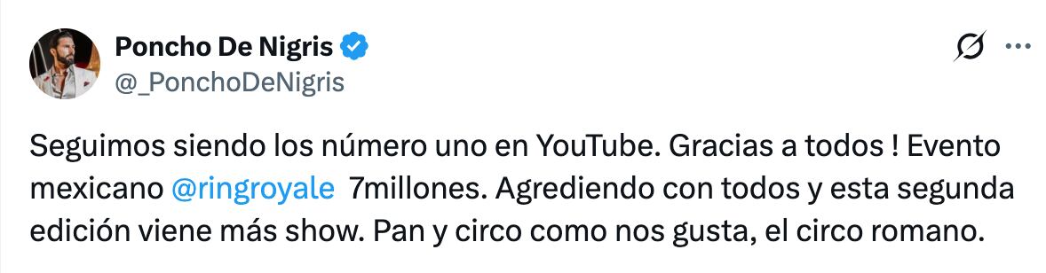 Poncho de Nigris presume números de Ring Royale tras la emisión de La Velada del Año