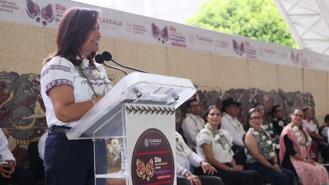 Lorena Cuéllar destaca inversión de 800 mdp para comunidades indígenas de Tlaxcala.